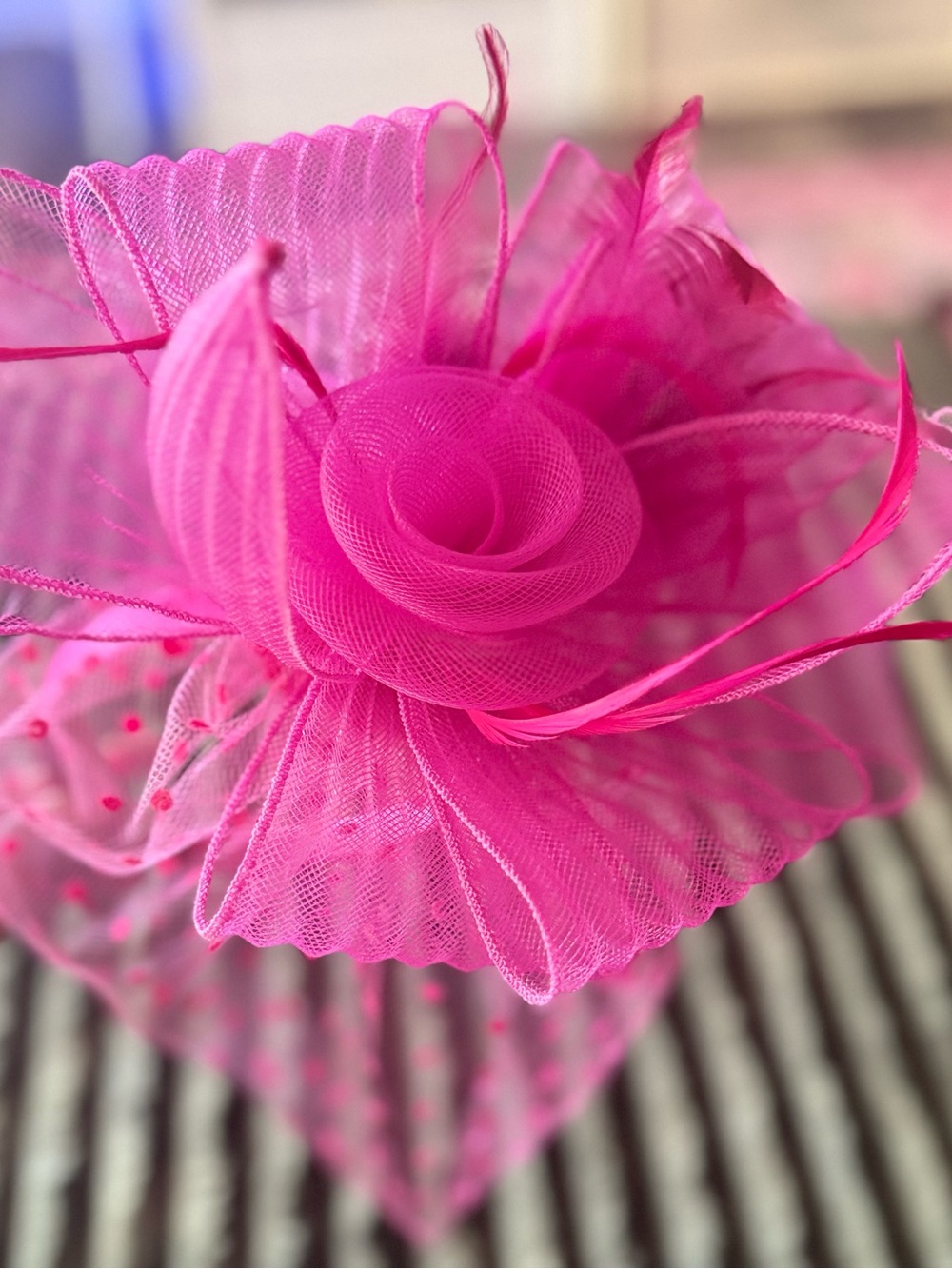 Hot Pink Floral Mesh Fascinator Hat - Women Accessories
